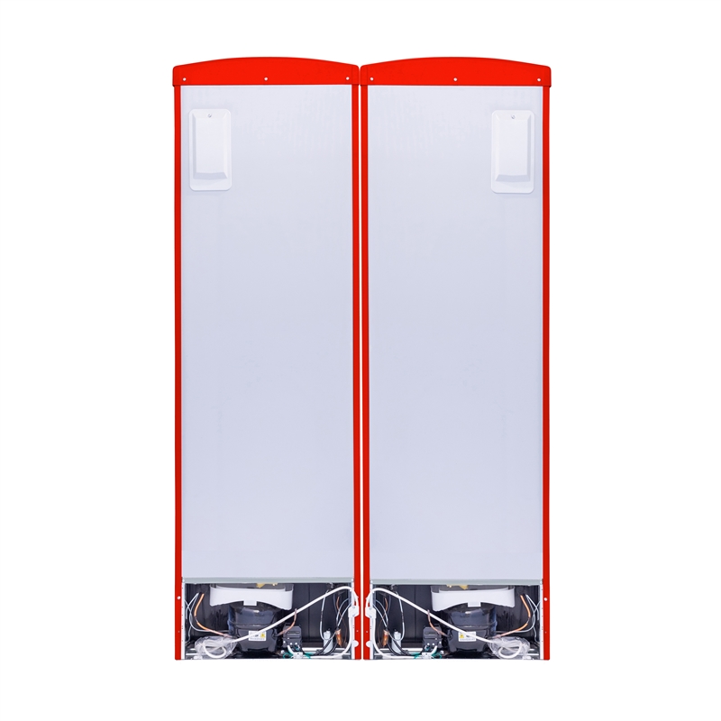 Pemberly Row Contemporary Retro Refrigerator-Freezer Set in Red