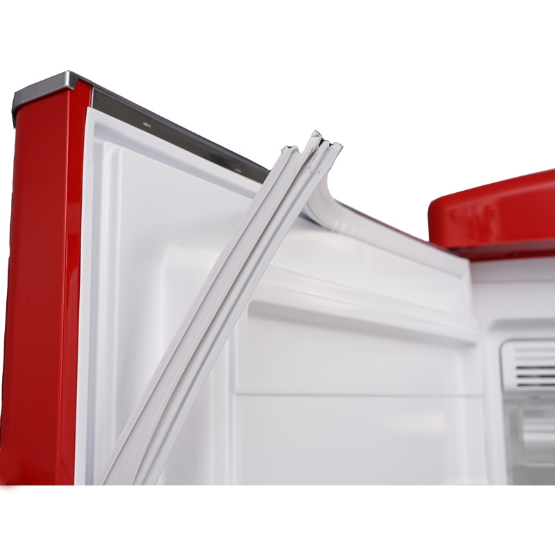 Pemberly Row Contemporary Retro Refrigerator-Freezer Set in Red