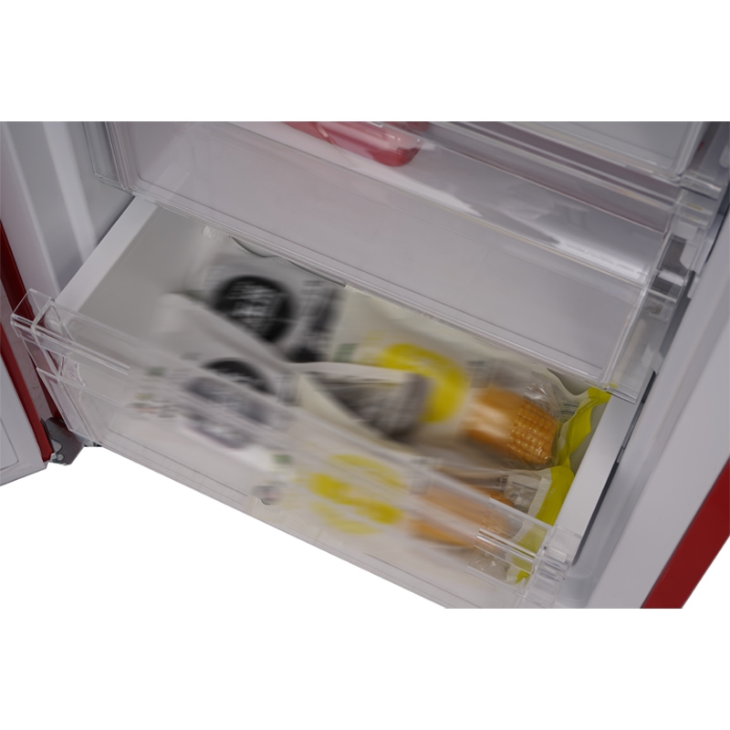 Pemberly Row Contemporary Retro Refrigerator-Freezer Set in Red
