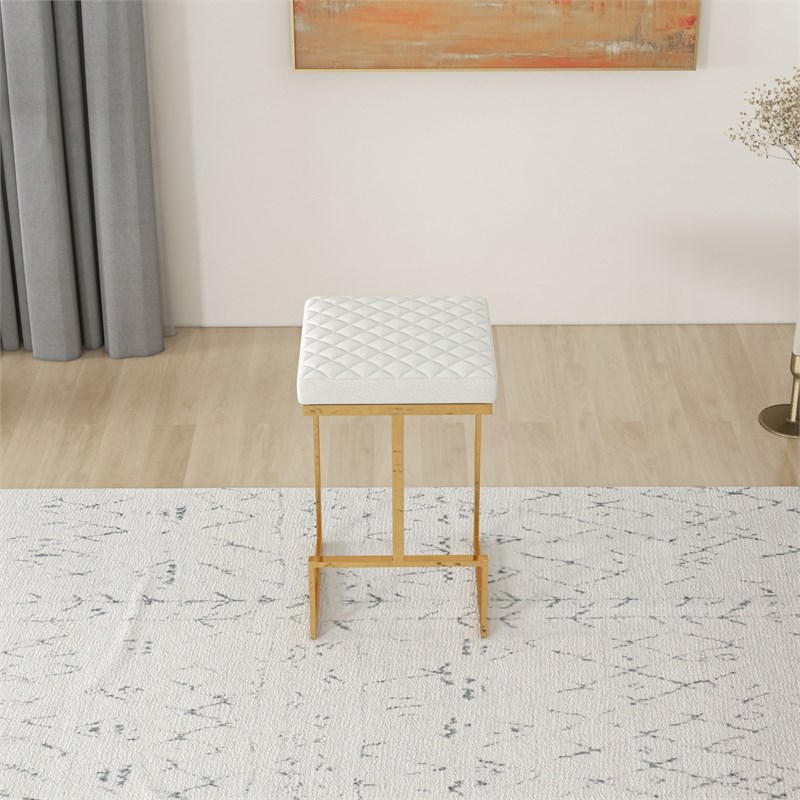 Pemberly Row White Boucle Fabric Tufted Kitchen Gold Metal Counter Stool