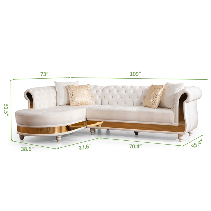 Pemberley Row Velvet Beige Sectional Sofa L-Shaped Button Tufted 109