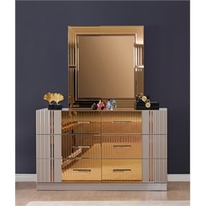 Pemberly Row Gold Detailed Dresser made with Wood in Sand Gray