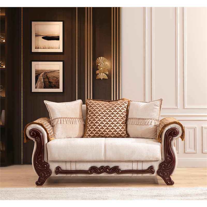 Pemberly Row Modern Loveseat Made With Upholstery in Beige Color