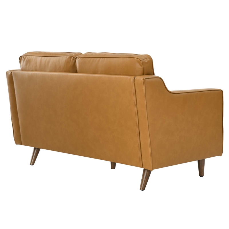 Pemberly Row Modern Cushion Back Genuine Leather Upholstered Loveseat in Tan