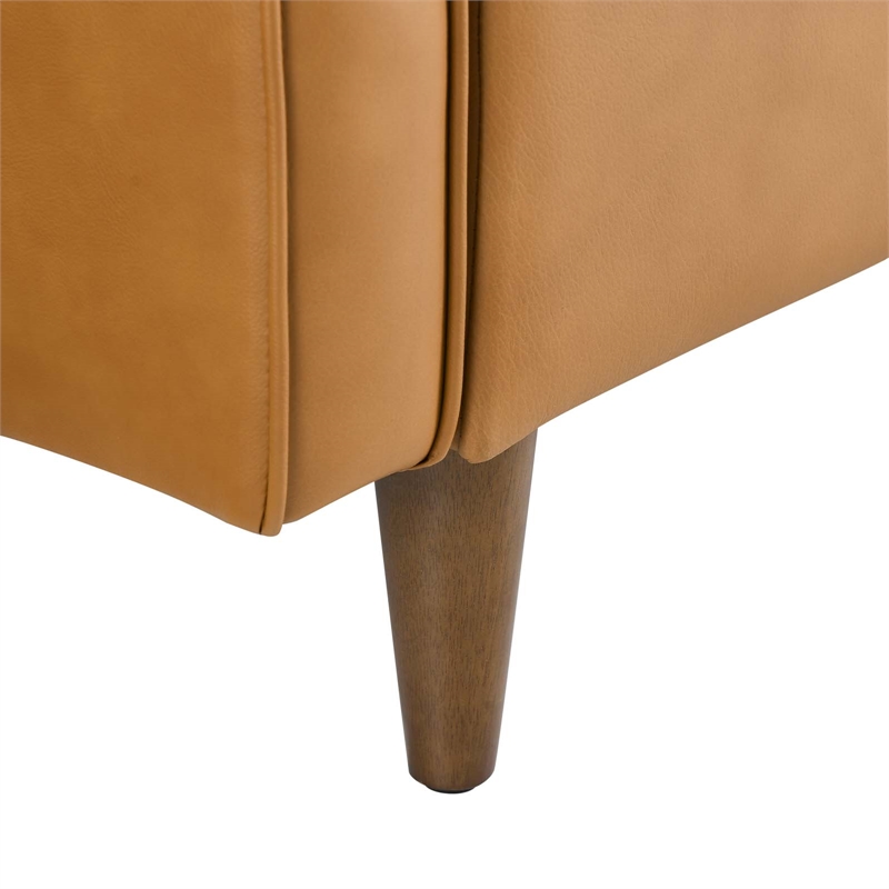 Pemberly Row Modern Cushion Back Genuine Leather Upholstered Loveseat in Tan