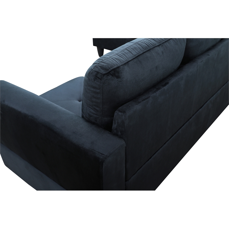 Pemberly Row L Shaped Black Couch with Ottoman(Pillows Included) Microfiber