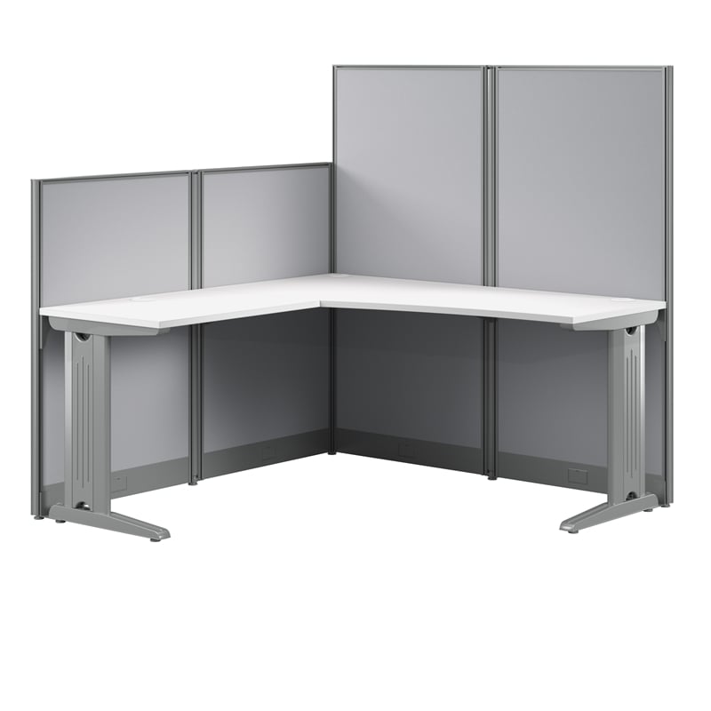Pemberley Row Engineered Wood Pure White L Shaped Desk Laminated Cable Management 65W Unassembled
