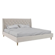Pemberly Row Tufted Upholstered King Bed Frame in Ivory Velvet