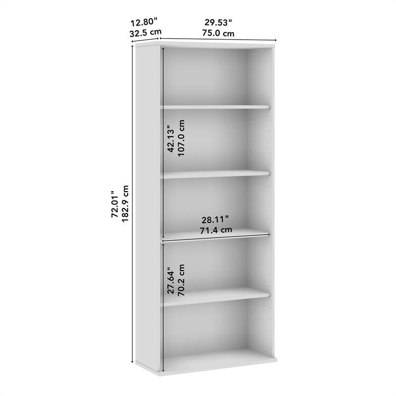 Pemberly Row Tall 5 Shelf Bookcase in White - Engineered Wood