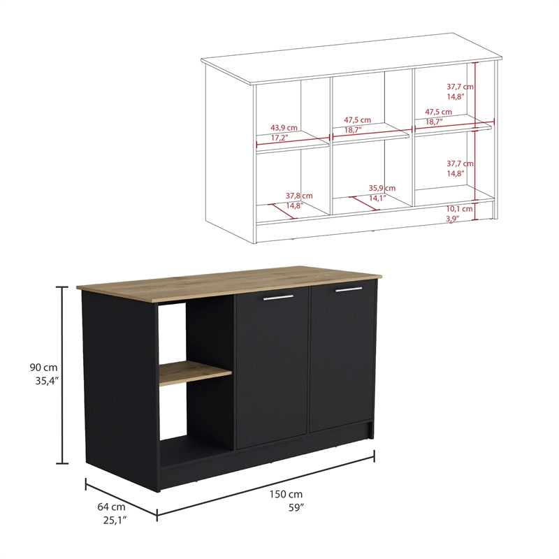 Pemberly Row Modern Engineered Wood Kitchen Island in Multi-Color