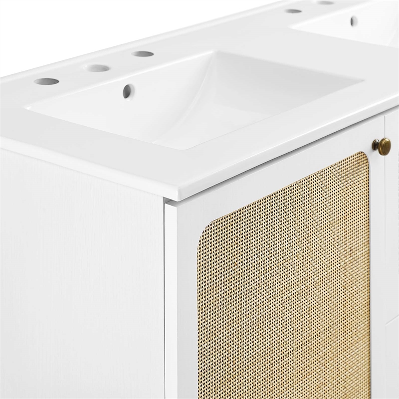 Pemberley Row Wood and Metal White Bathroom Vanity Rectangular Adjustable Shelves 48