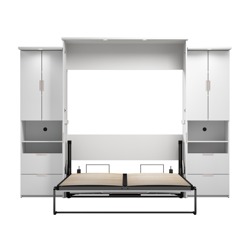 Pemberly Row Modern Engineered Wood Queen Murphy Bedroom Sets in White