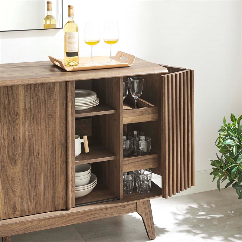 Pemberly Row Modern Wood Sideboard with Sliding Doors in Walnut