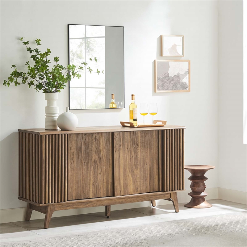 Pemberly Row Modern Wood Sideboard with Sliding Doors in Walnut