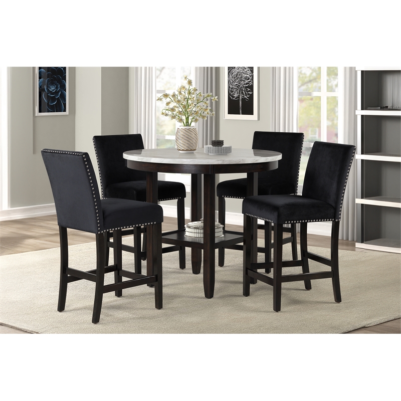 Pemberley Row Rubberwood Black Counter Table Set Round Contemporary Glamour 42