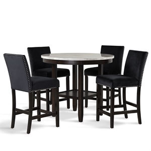 Pemberley Row Rubberwood Black Counter Table Set Round Contemporary Glamour 42&quot Unassembled