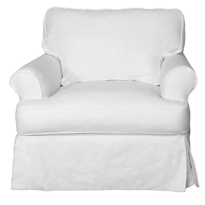 Pemberly Row Modern Fabric Slipcovered T-Cushion Chair in White