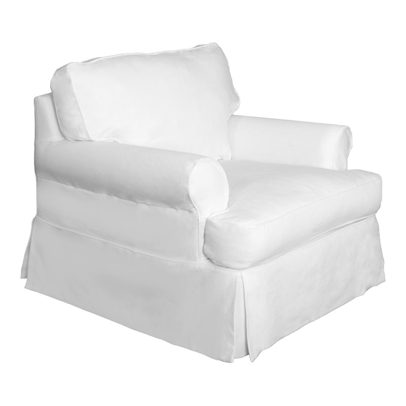 Pemberly Row Modern Fabric Slipcovered T-Cushion Chair in White