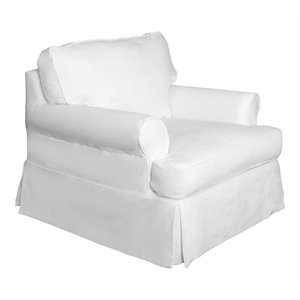 Pemberly Row Modern Fabric Slipcovered T-Cushion Chair in White
