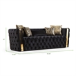Pemberly Row Button Tufted Sofa Finished w/ Velvet Fabric & Gold Accent - Black