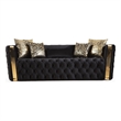 Pemberly Row Button Tufted Sofa Finished w/ Velvet Fabric & Gold Accent - Black