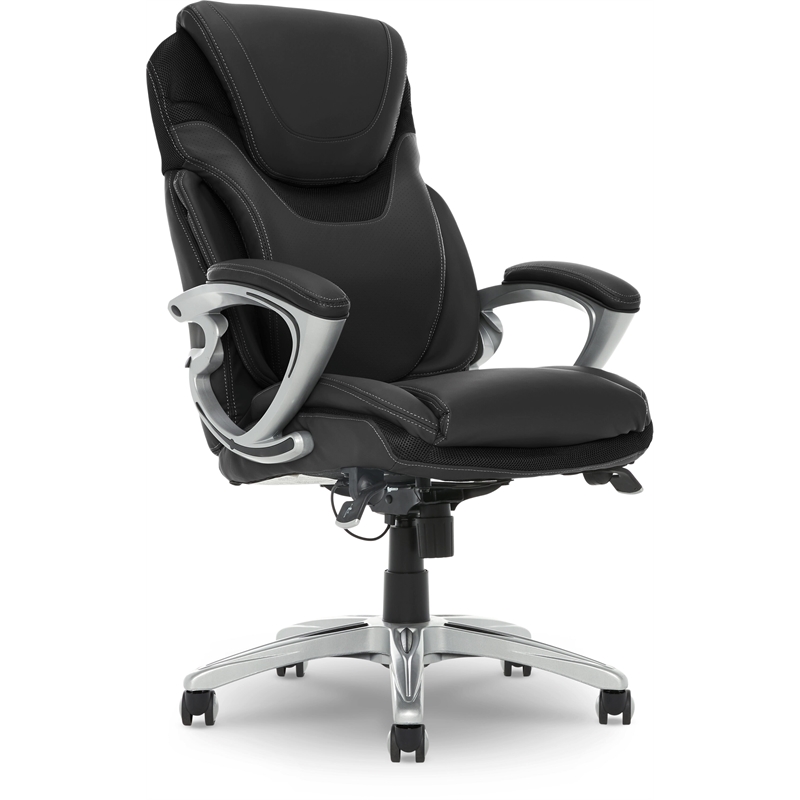 Pemberly Row Office Chair Patented AIR Lumbar Technology Leather Black