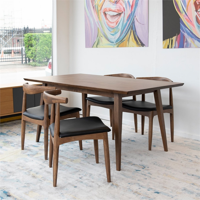 Pemberly Row Dining Room & Kitchen Solid Wood Walnut Table and Chair Set of 4