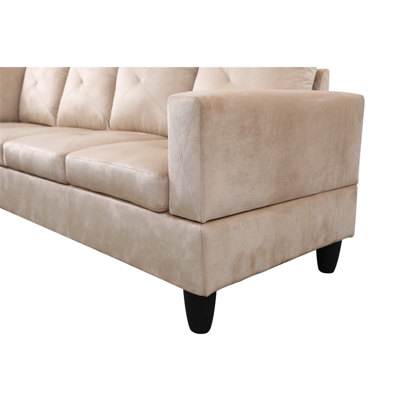 Pemberly Row L Shaped Beige Couch with Ottoman(Pillows Included) Microfiber