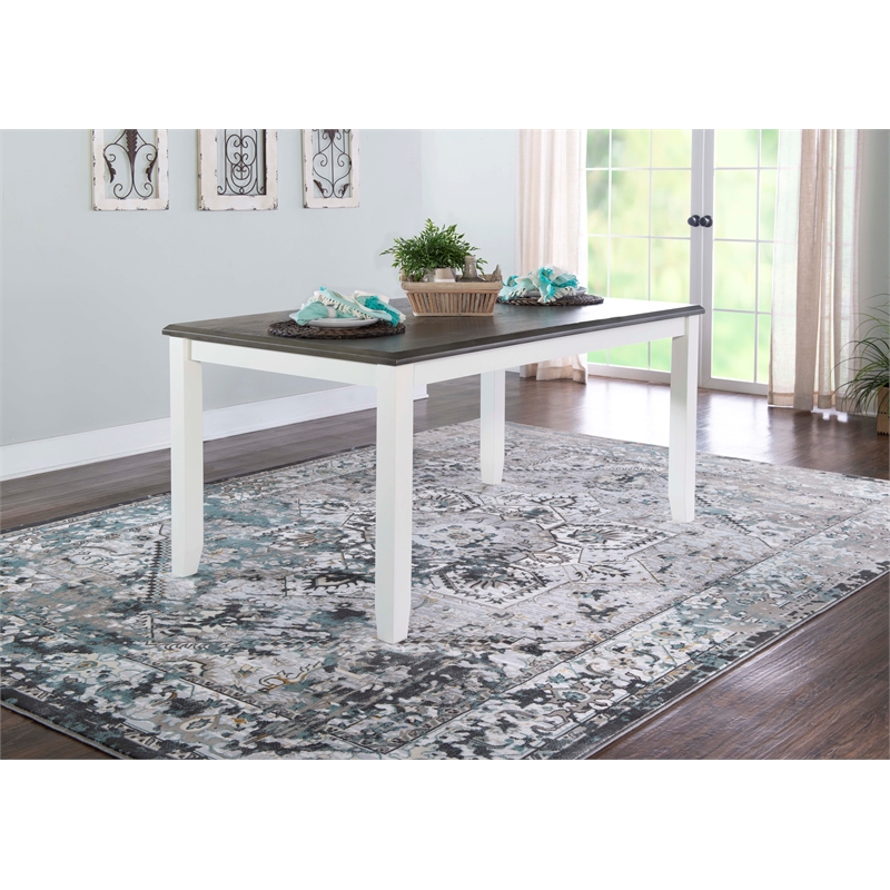 Pemberly Row Wood Rectangle Dining Table Dark Gray Top and Legs in Vanilla White