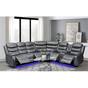 Pemberly Row Faux Leather Living Room Set Reclining Sectional Sofa in White