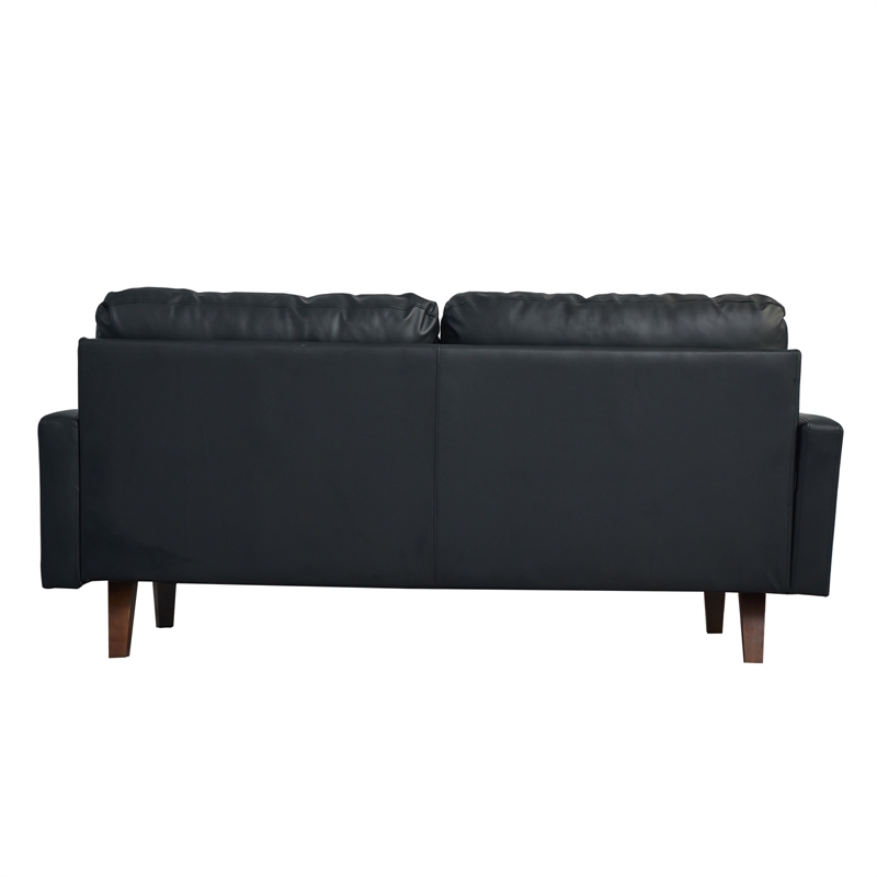 Pemberly Row Faux Leather Sofa Mid-Century Couch for Living Room/Office-Black