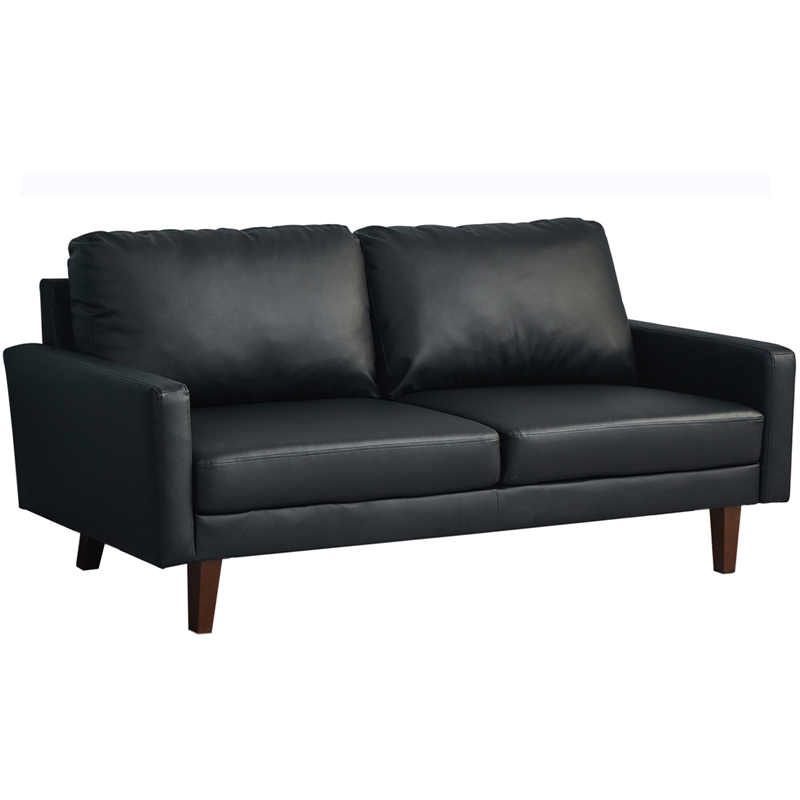 Pemberly Row Faux Leather Sofa Mid-Century Couch for Living Room/Office-Black