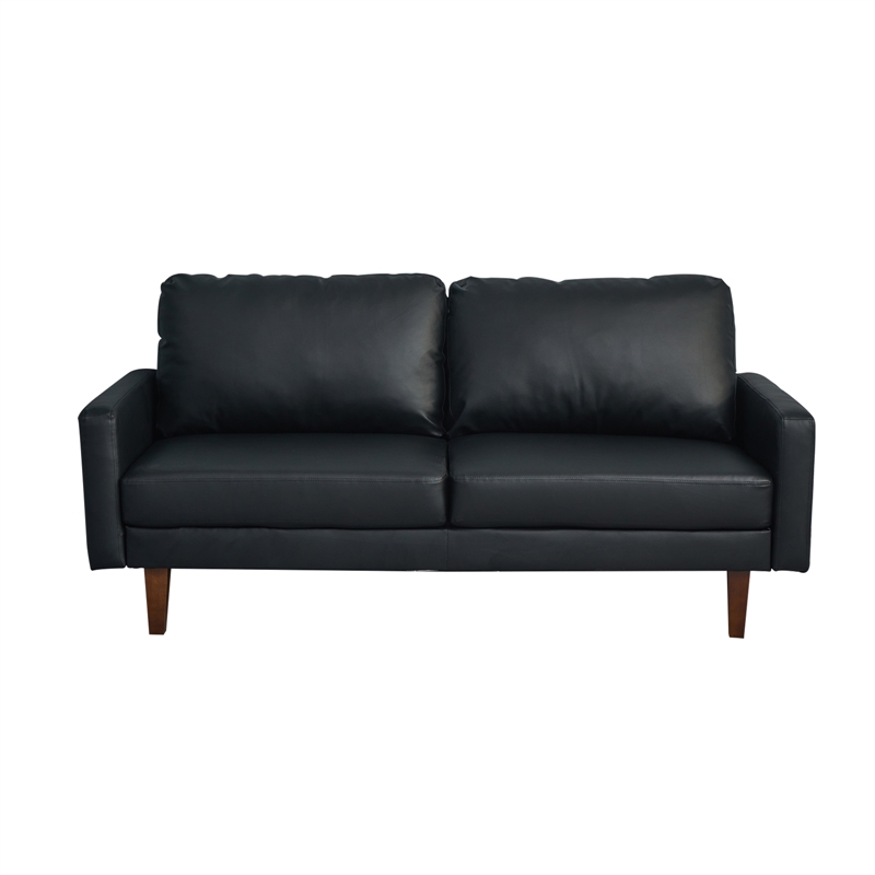 Pemberly Row Faux Leather Sofa Mid-Century Couch for Living Room/Office-Black