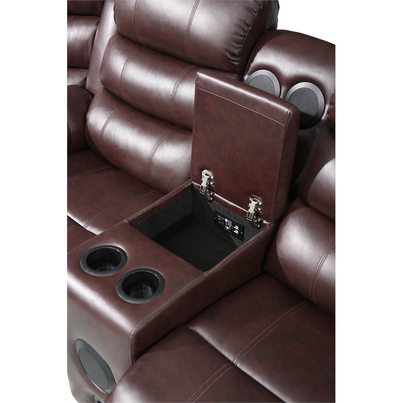Pemberley Row Vegan Leather Brown Reclining Sectional Rectangular USB Power Sound System Unassembled