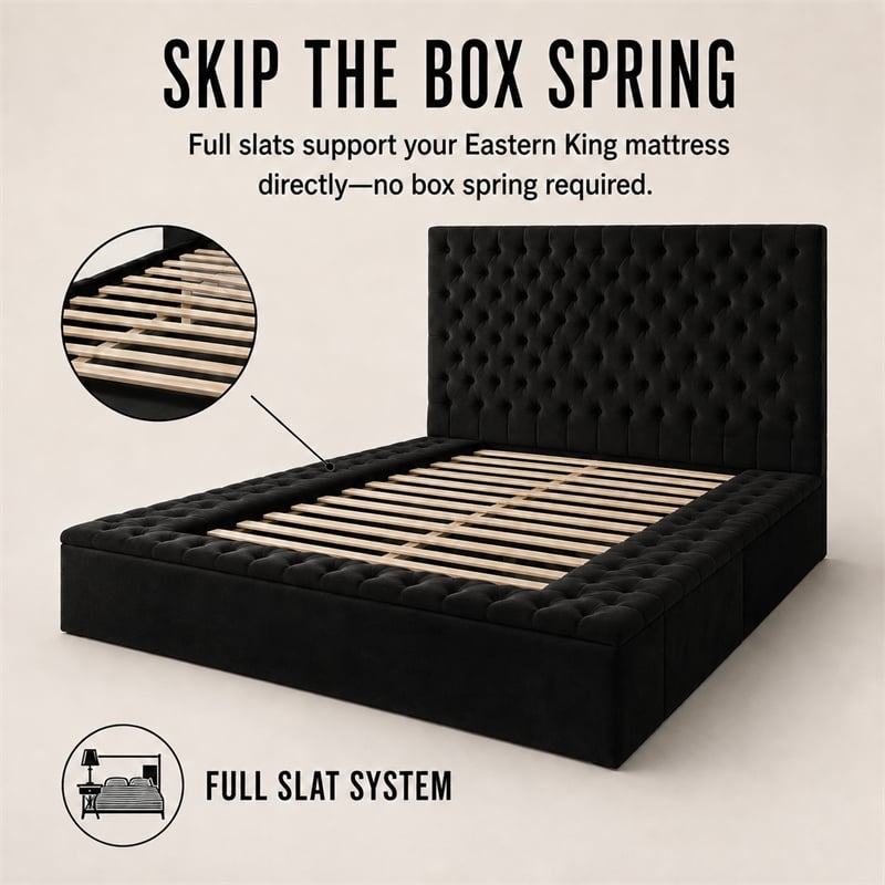 Pemberly Row Modern Solid Wood Tufted Velvet King Bed in Black