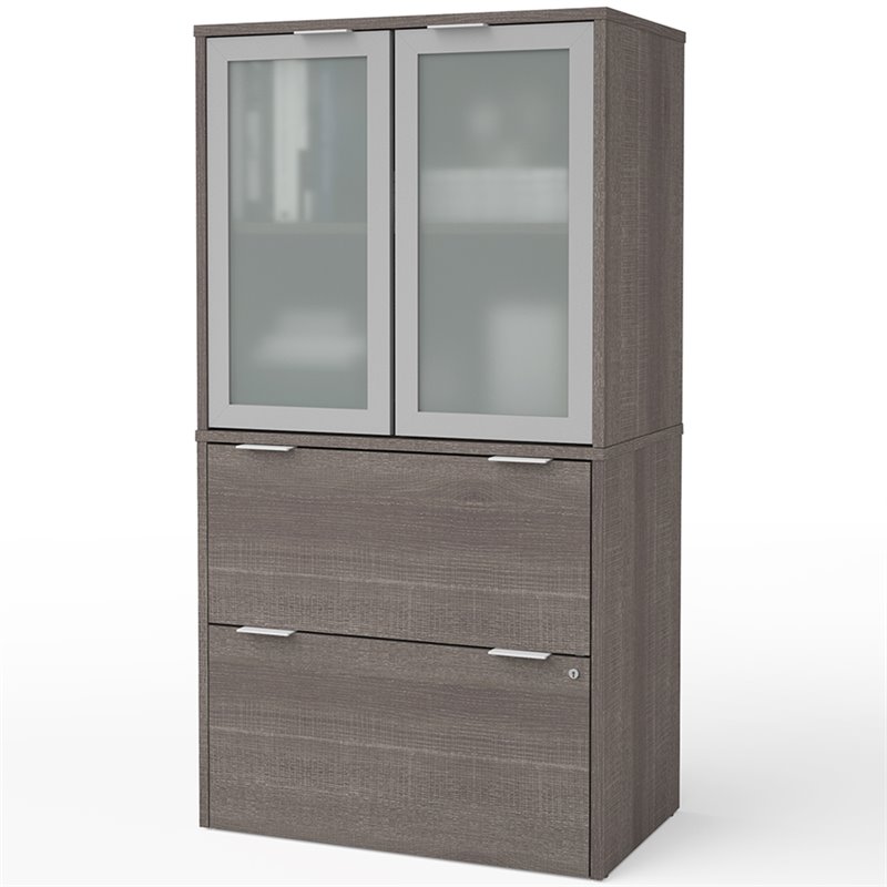 Pemberly Row Contemporary 2 Drawer Door File Cabinet in Bark Gray