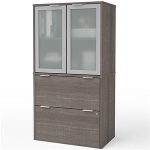 Pemberly Row Contemporary 2 Drawer Door File Cabinet in Bark Gray