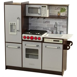 Pemberly Row Modern Uptown Elite Play Kitchen in Espresso and Gray