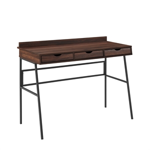 Pemberly Row 42&quot Engineered Wood 3-Drawer Angled Front Desk in Dark Walnut