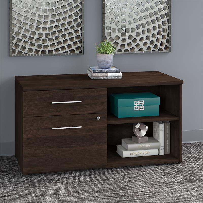Pemberly Row Low Storage Cabinet with Drawers in Black Walnut - Engineered Wood