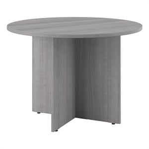 Pemberly Row 42W Round Conference Table with Wood Base in Platinum Gray - Wood