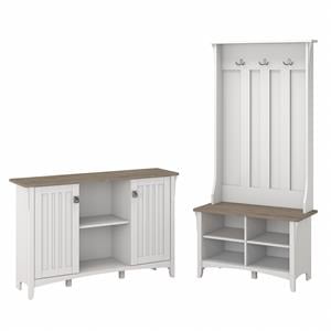 Pemberly Row Hall Tree with Shoe Bench & Cabinet in White/Shiplap - Wood