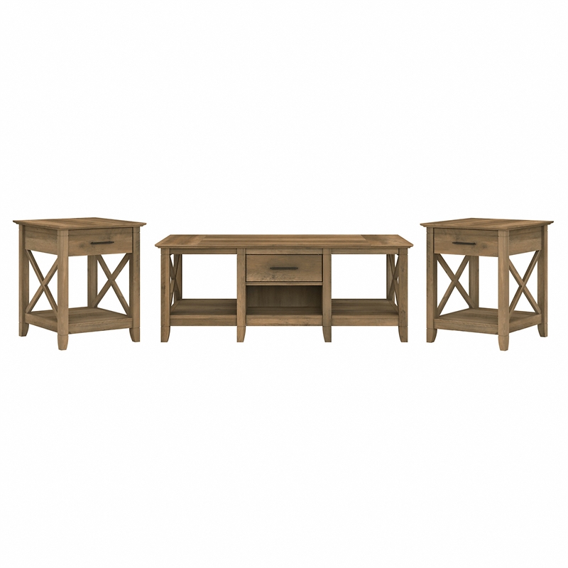 Pemberly Row Coffee Table with End Tables in Reclaimed Pine - Engineered Wood