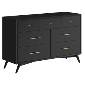 Pemberly Row Mid Century Modern Wood 7 Drawer Dresser in Black
