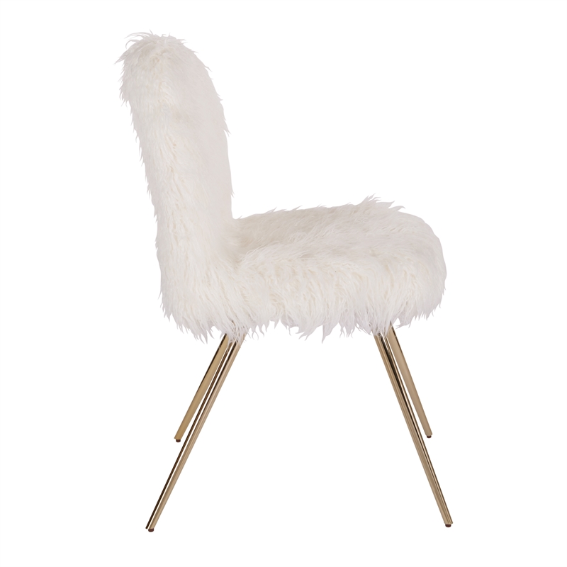 Pemberly Row Modern Chair with White Faux Fur Fabric and Gold Legs