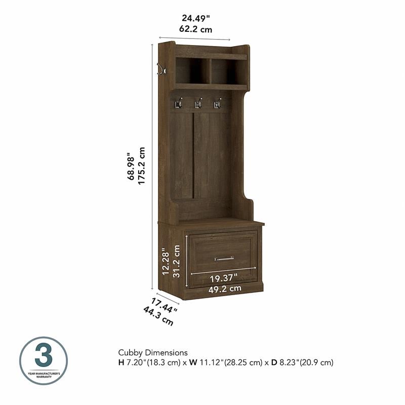 Pemberly Row 24W Hall Tree & Shoe Bench w/ Drawer in Ash Brown - Engineered Wood