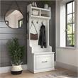 Pemberly Row 24W Hall Tree & Shoe Bench w/ Drawer in White Ash - Engineered Wood