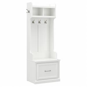 Pemberly Row 24W Hall Tree & Shoe Bench w/ Drawer in White Ash - Engineered Wood