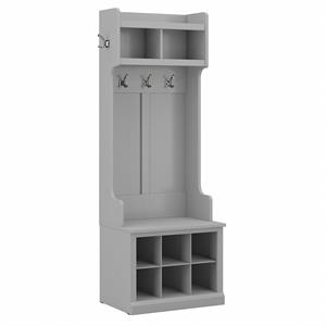Pemberly Row 24W Hall Tree & Shoe Bench w/ Shelves in Gray -Engineered Wood