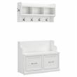 Pemberly Row Entryway Bench with Doors and Wall Shelf in White Ash - Wood